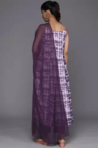 Bandhani Printed Chanderi Silk Anarkali Kurta & Trousers With Dupatta