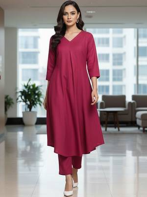 Women Pleated Kurta with Trousers 1