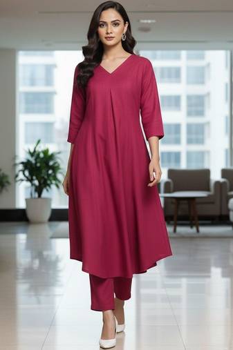 Women Pleated Kurta with Trousers