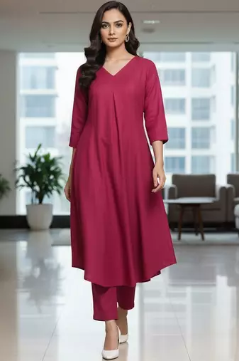 Women Pleated Kurta with Trousers
