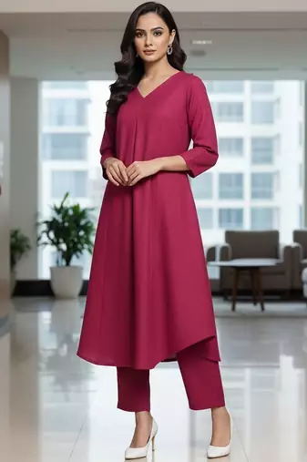 Women Pleated Kurta with Trousers