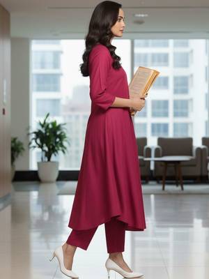 Women Pleated Kurta with Trousers 4