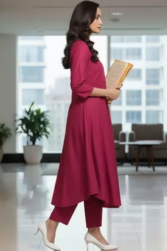 Women Pleated Kurta with Trousers