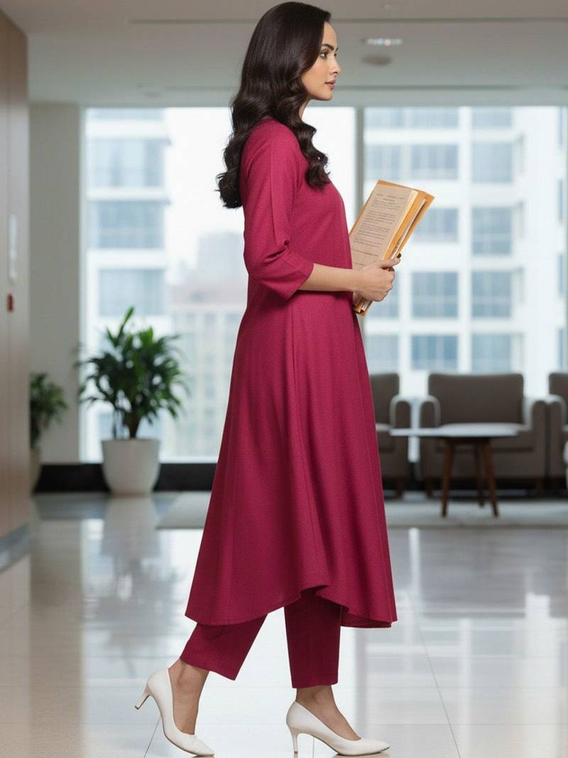Women Pleated Kurta with Trousers