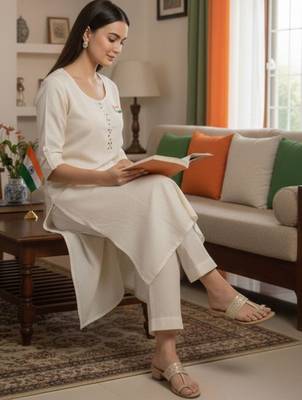Women Regular Thread Work Kurta with Trousers 1