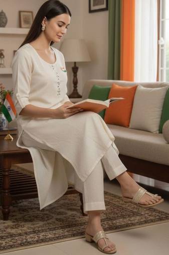 Women Regular Thread Work Kurta with Trousers