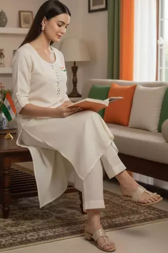 Women Regular Thread Work Kurta with Trousers