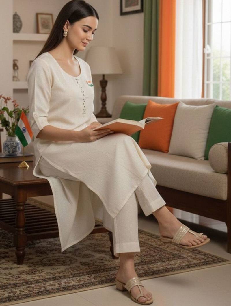 Women Regular Thread Work Kurta with Trousers