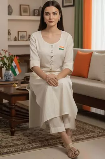 Women Regular Thread Work Kurta with Trousers