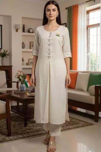 Women Regular Thread Work Kurta with Trousers