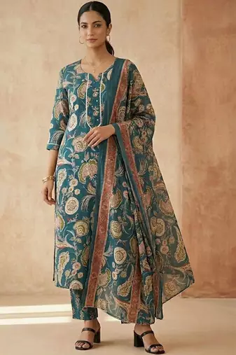 Women Ethnic Motifs Printed Regular Kurta with Trousers & With Dupatta