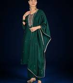 Floral Yoke Design Beads And Stones Kurta With Trousers & Dupatta