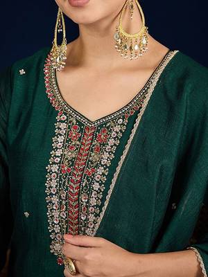 Floral Yoke Design Beads And Stones Kurta With Trousers & Dupatta 2