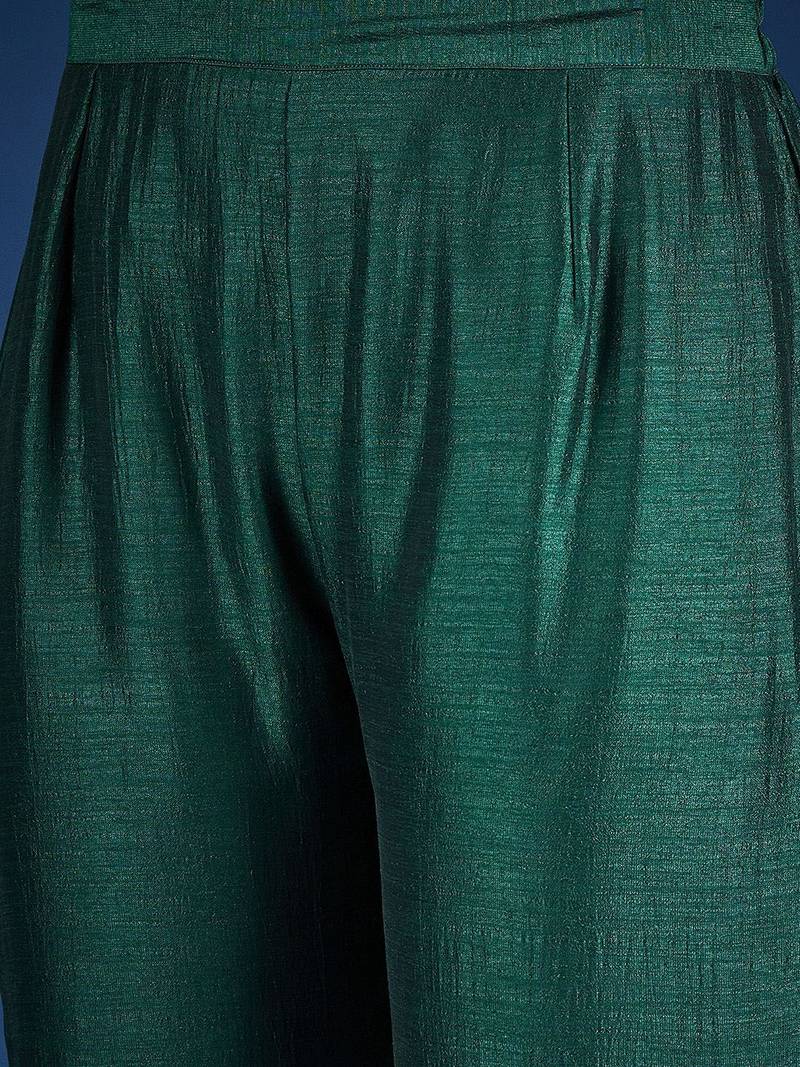 Floral Yoke Design Beads And Stones Kurta With Trousers & Dupatta