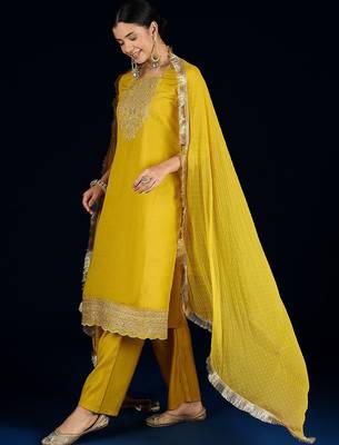 Women Ethnic Motifs Embroidered Kurta with Trousers & Dupatta 5