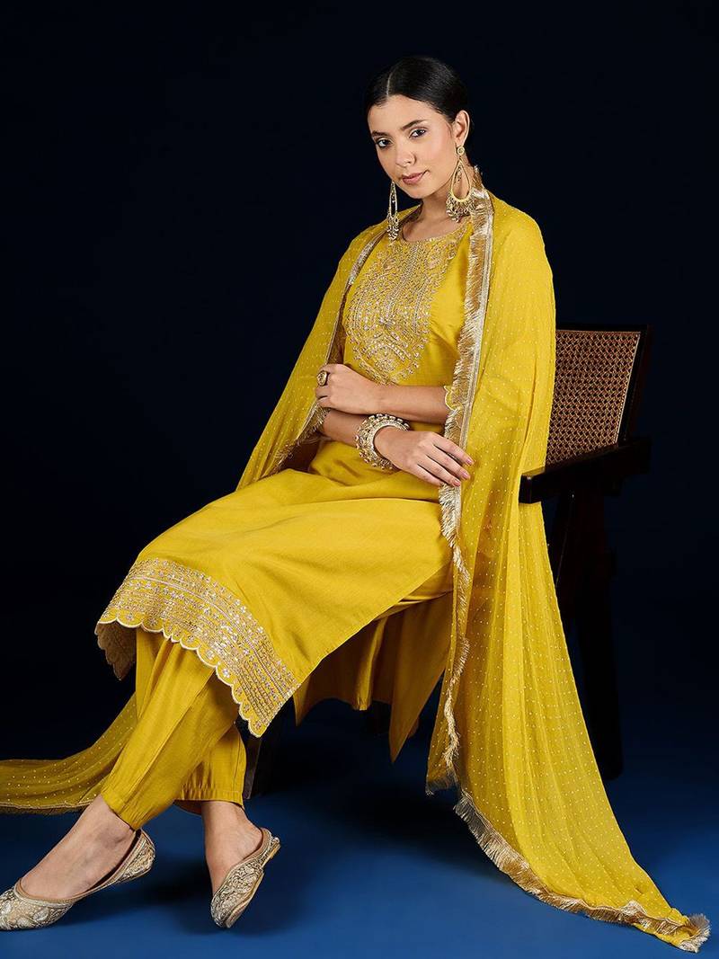 Women Ethnic Motifs Embroidered Kurta with Trousers & Dupatta