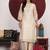 Cream-Coloured Floral Embroidered Sequined Kurta With Palazzos & Dupatta