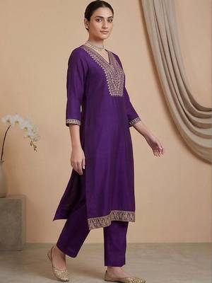 Women Ethnic Motifs Embroidered Regular Thread Work Kurta with Trousers & With Dupatta 2