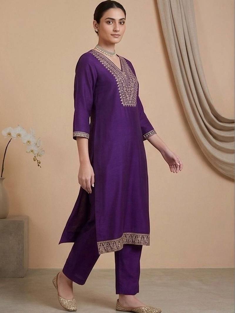 Women Ethnic Motifs Embroidered Regular Thread Work Kurta with Trousers & With Dupatta