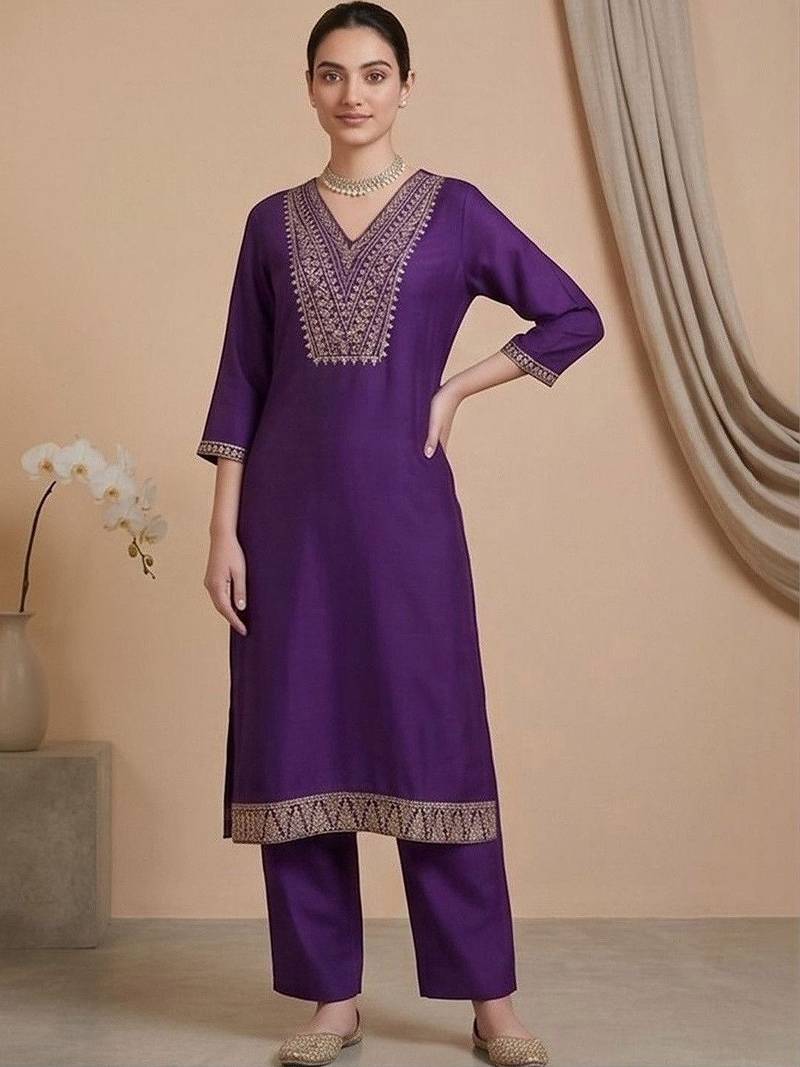 Women Ethnic Motifs Embroidered Regular Thread Work Kurta with Trousers & With Dupatta