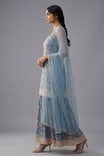 Women Floral Printed Regular Gotta Patti Kurta with Sharara & With Dupatta