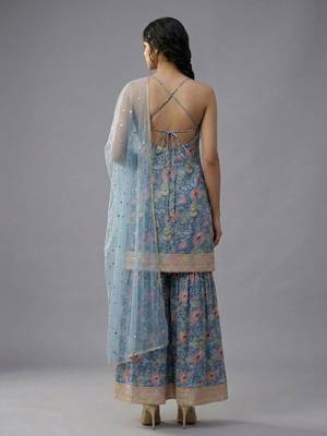 Women Floral Printed Regular Gotta Patti Kurta with Sharara & With Dupatta 4