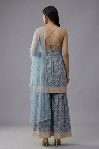 Women Floral Printed Regular Gotta Patti Kurta with Sharara & With Dupatta