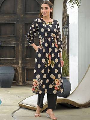 Mul Cotton Polka Dot A Line Kurta With Trouser 2