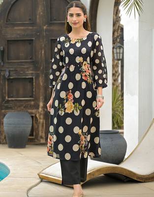 Mul Cotton Polka Dot A Line Kurta With Trouser 3