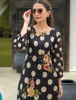Mul Cotton Polka Dot A Line Kurta With Trouser 4