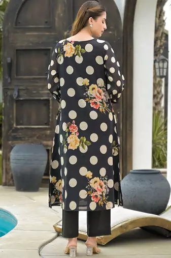 Mul Cotton Polka Dot A Line Kurta With Trouser