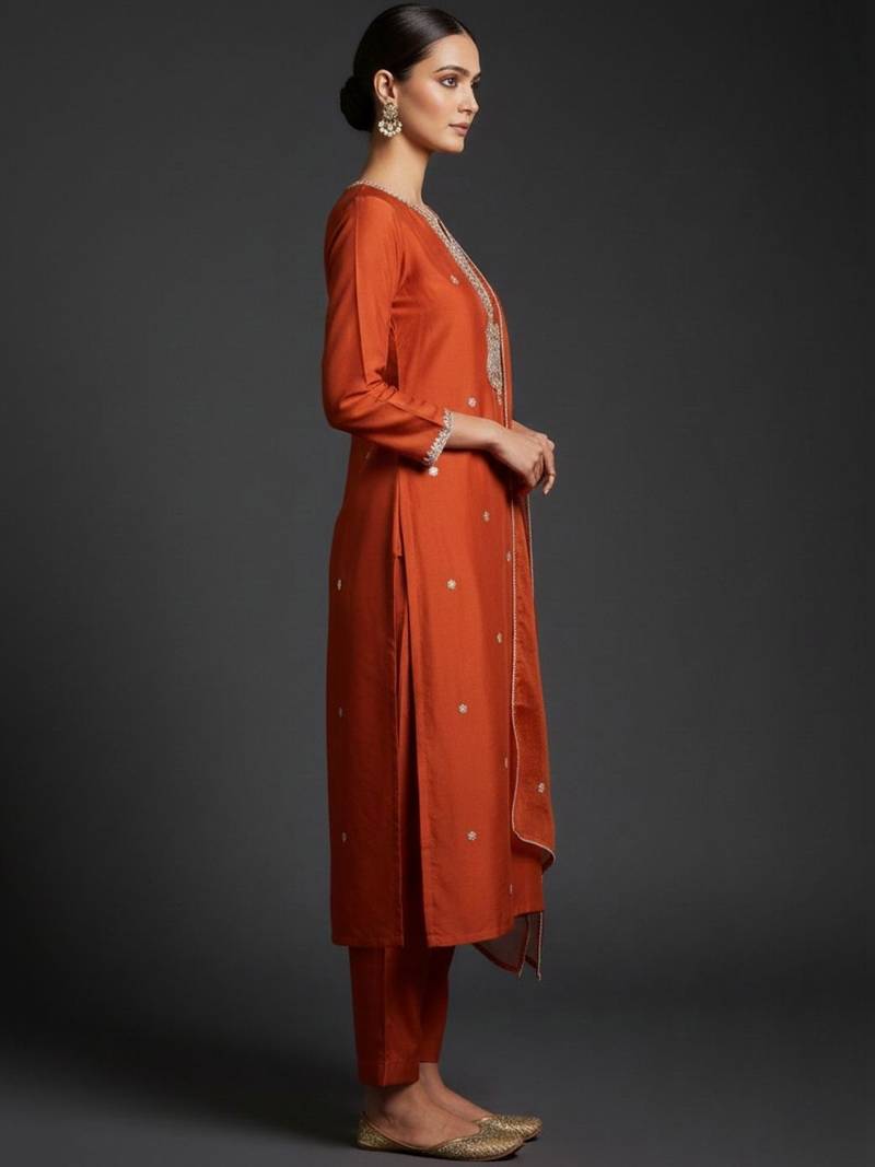 Ethnic Motifs Embroidered Regular Thread Work Kurta with Trousers & With Dupatta