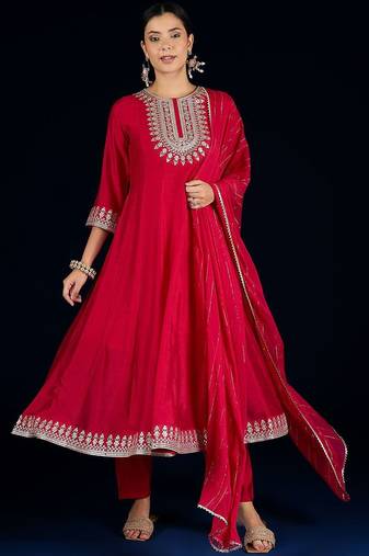 Women Yoke Design Regular Kurta with Trousers & Dupatta