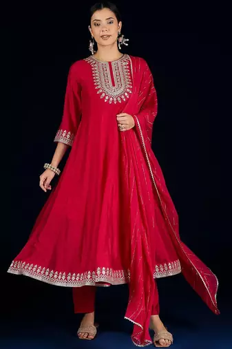 Women Yoke Design Regular Kurta with Trousers & Dupatta