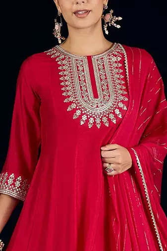 Women Yoke Design Regular Kurta with Trousers & Dupatta