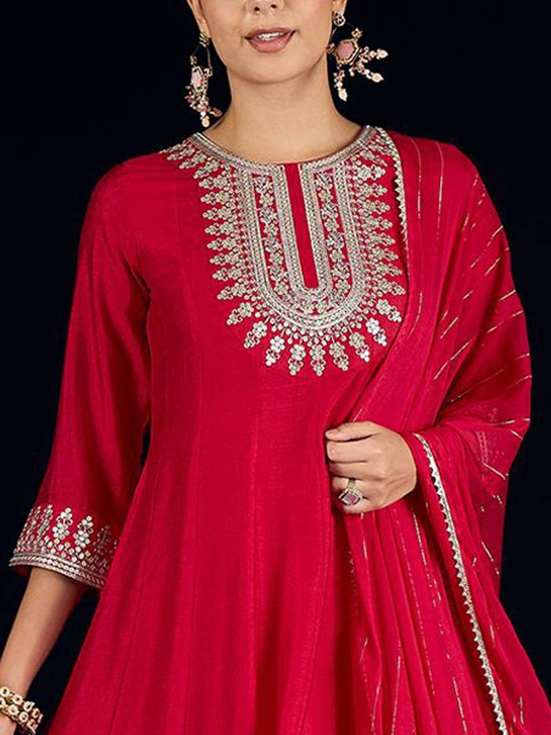 Women Yoke Design Regular Kurta with Trousers & Dupatta