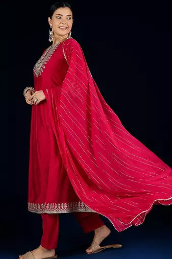 Women Yoke Design Regular Kurta with Trousers & Dupatta
