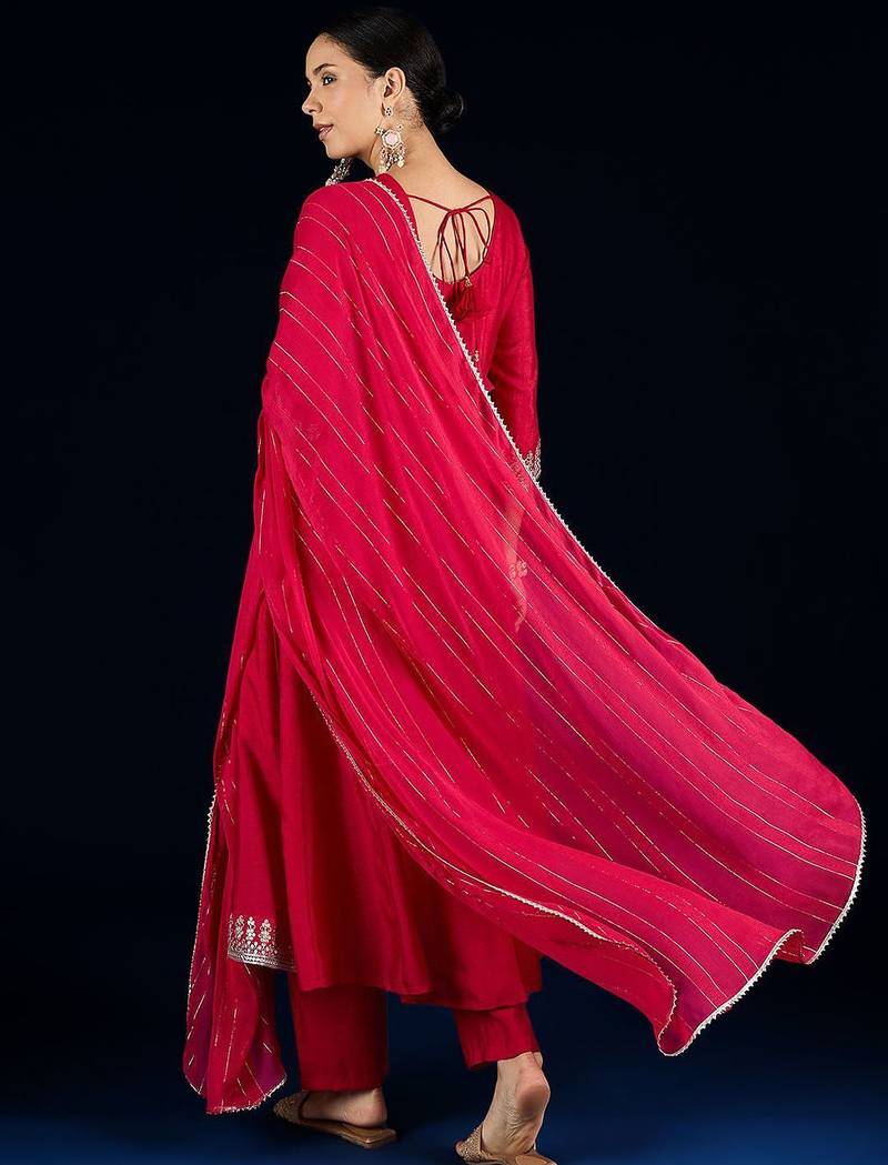 Women Yoke Design Regular Kurta with Trousers & Dupatta
