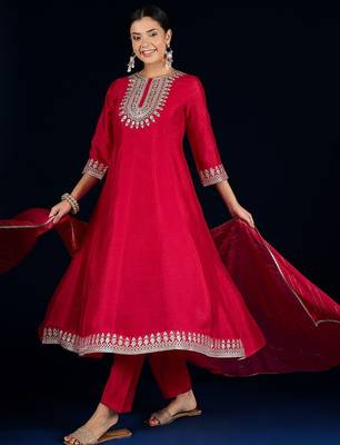 Women Yoke Design Regular Kurta with Trousers & Dupatta 7