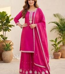 Women Ethnic Motifs Embroidered Regular Thread Work Kurta with Sharara & With Dupatta