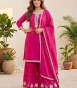 Women Ethnic Motifs Embroidered Regular Thread Work Kurta with Sharara & With Dupatta