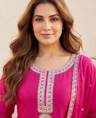 Women Ethnic Motifs Embroidered Regular Thread Work Kurta with Sharara & With Dupatta 3