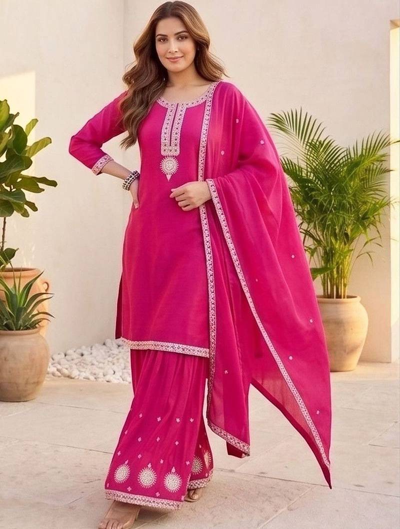 Women Ethnic Motifs Embroidered Regular Thread Work Kurta with Sharara & With Dupatta