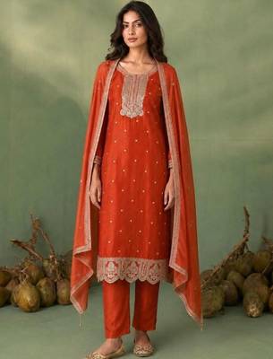 Women Ethnic Motifs Embroidered Regular Thread Work Kurta with Trousers & With Dupatta 1