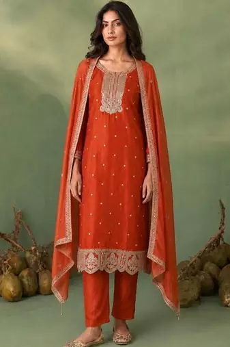 Women Ethnic Motifs Embroidered Regular Thread Work Kurta with Trousers & With Dupatta
