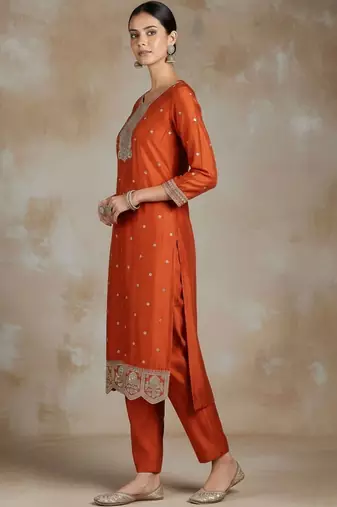 Women Ethnic Motifs Embroidered Regular Thread Work Kurta with Trousers & With Dupatta