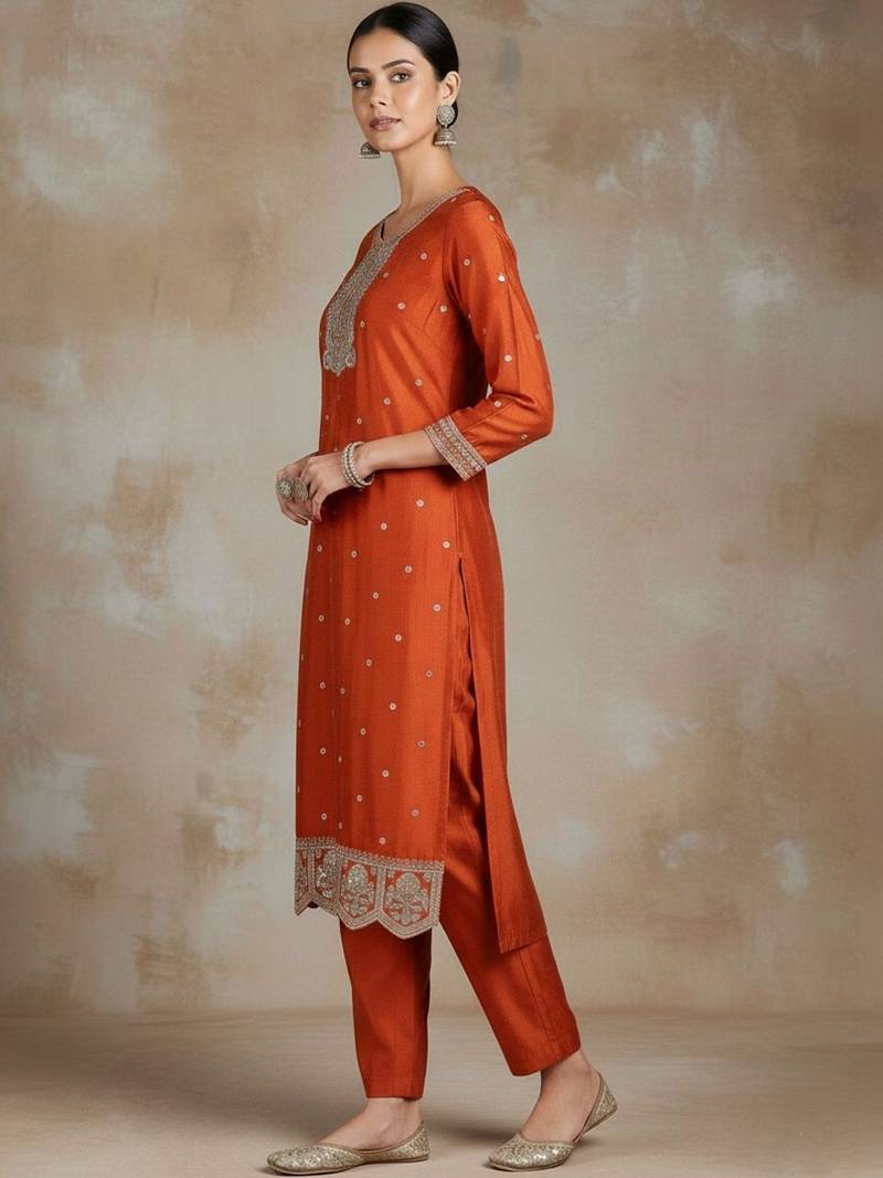 Women Ethnic Motifs Embroidered Regular Thread Work Kurta with Trousers & With Dupatta