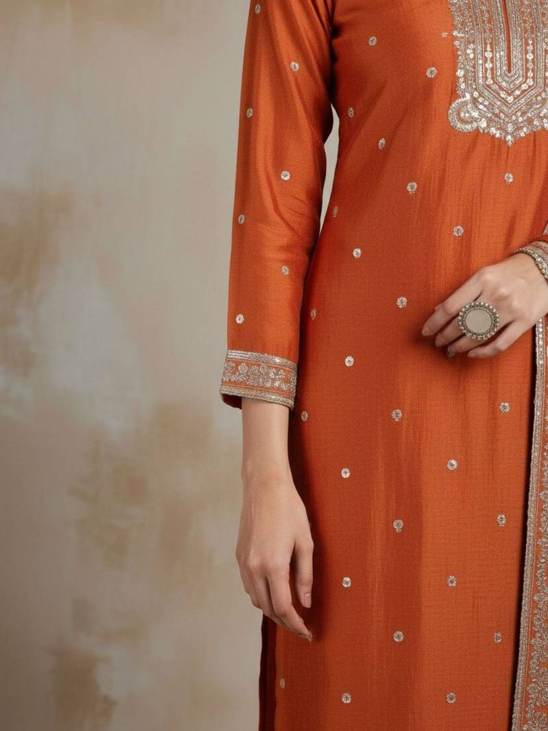 Women Ethnic Motifs Embroidered Regular Thread Work Kurta with Trousers & With Dupatta