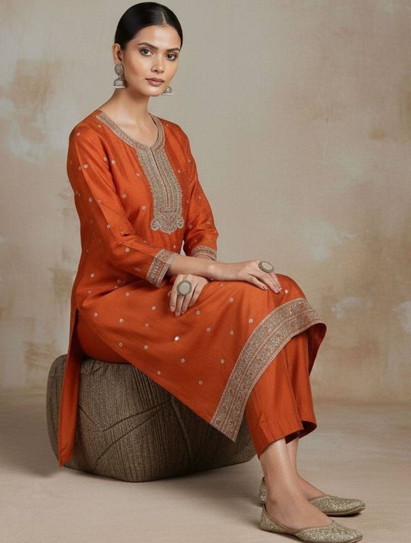 Women Ethnic Motifs Embroidered Regular Thread Work Kurta with Trousers & With Dupatta