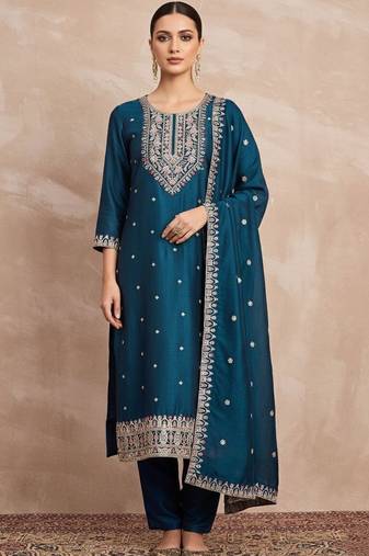 Women Ethnic Motifs Embroidered Regular Thread Work Kurta with Trousers & With Dupatta